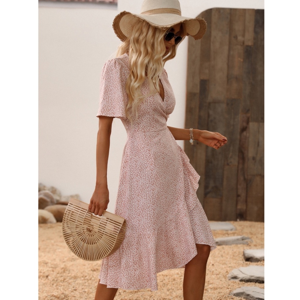 Floral Print Pink Midi Dress - Picture 4 of 8